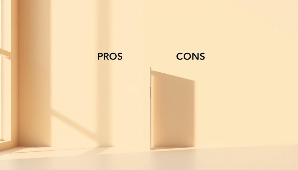 A highly detailed, realistic illustration of a comparison of the pros and cons of using a pricing tool, as the central focus. Set against a neutral, slightly muted background to keep attention on the main subject. Crisp, clear lines and a balanced, harmonious composition. Warm, natural lighting from the left side, casting subtle shadows to create depth and dimensionality. The image should convey a sense of professionalism, thoughtfulness, and clarity of communication around the key advantages and disadvantages of a pricing solution. A highly detailed, realistic illustration of a comparison of the pros and cons of using a pricing tool, as the central focus. Set against a neutral, slightly muted background to keep attention on the main subject. Crisp, clear lines and a balanced, harmonious composition. Warm, natural lighting from the left side, casting subtle shadows to create depth and dimensionality. The image should convey a sense of professionalism, thoughtfulness, and clarity of communication around the key advantages and disadvantages of a pricing solution.