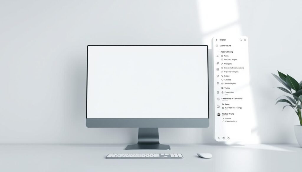 A minimalist and intuitive user interface for a website builder, with a clean layout and simple navigation. The interface features a central workspace, surrounded by a sidebar with customizable tools and options. The overall design is sleek and modern, with a calming color palette and subtle animations that enhance the user experience. The interface conveys a sense of effortlessness and efficiency, inviting the user to explore and create their desired website with ease. The lighting is soft and diffused, creating a welcoming and productive atmosphere. The camera angle is slightly elevated, providing a comprehensive view of the interface and conveying a sense of accessibility and user-friendliness.