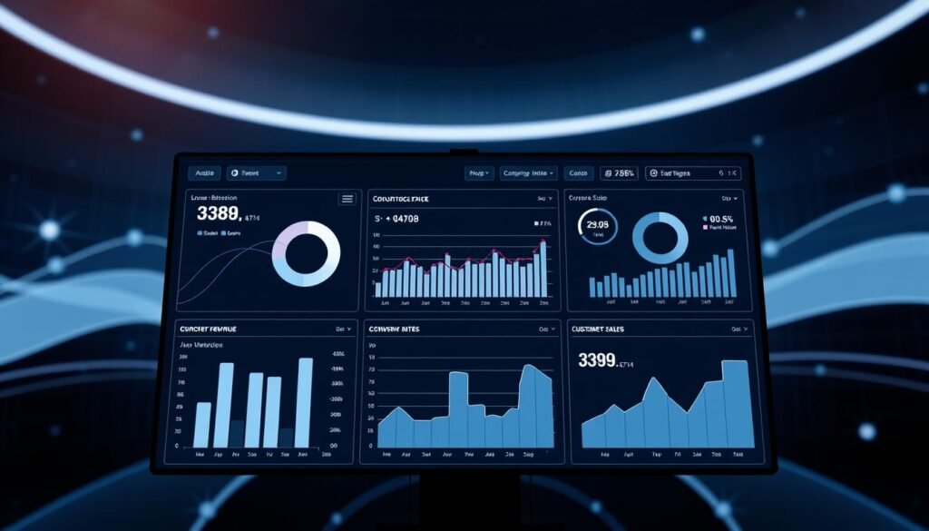 A modern, data-driven analysis of sales performance displayed on a digital dashboard. In the foreground, a series of intuitive charts and graphs illustrate key metrics like revenue, conversion rates, and customer behavior. The middle ground features a clean, minimalist interface with sleek icons and interactive visualizations. In the background, a subtle pattern of abstract shapes and gradients creates a sense of depth and technological sophistication. The overall atmosphere is one of analytical clarity, informed decision-making, and a forward-thinking approach to e-commerce management. A modern, data-driven analysis of sales performance displayed on a digital dashboard. In the foreground, a series of intuitive charts and graphs illustrate key metrics like revenue, conversion rates, and customer behavior. The middle ground features a clean, minimalist interface with sleek icons and interactive visualizations. In the background, a subtle pattern of abstract shapes and gradients creates a sense of depth and technological sophistication. The overall atmosphere is one of analytical clarity, informed decision-making, and a forward-thinking approach to e-commerce management.