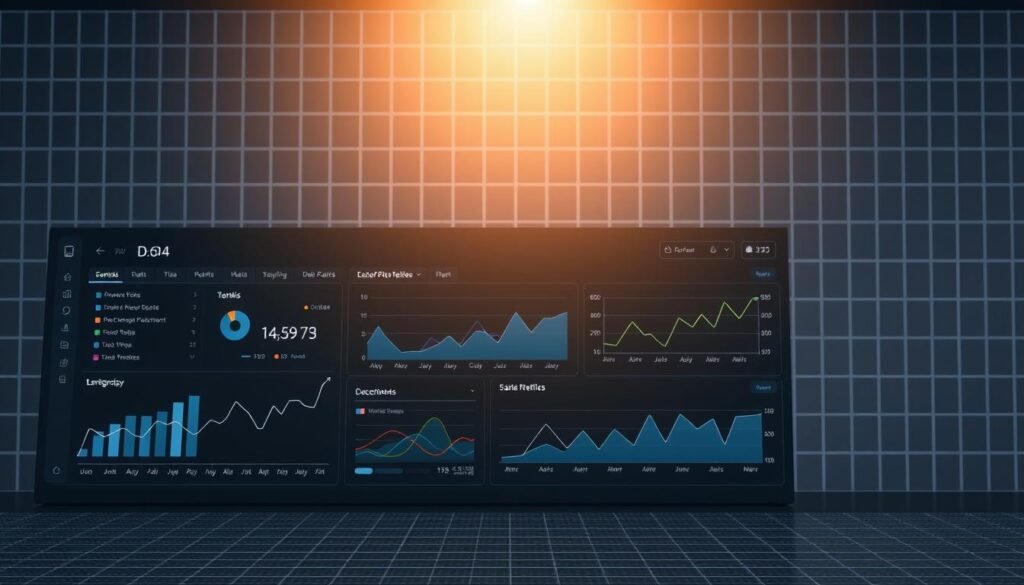 A real-time data analysis dashboard with a sleek, minimalist design. In the foreground, an interactive visualization displays key metrics and insights, rendered with clean lines and a muted color palette. The middle ground features a series of dynamic charts and graphs, their animations smooth and captivating. In the background, a subtle grid pattern evokes a sense of structure and order, complementing the sophisticated, technology-driven atmosphere. Crisp lighting from above casts a soft glow, creating depth and highlighting the precision of the data analysis tools. The overall impression is one of efficiency, clarity, and the seamless integration of cutting-edge technology.