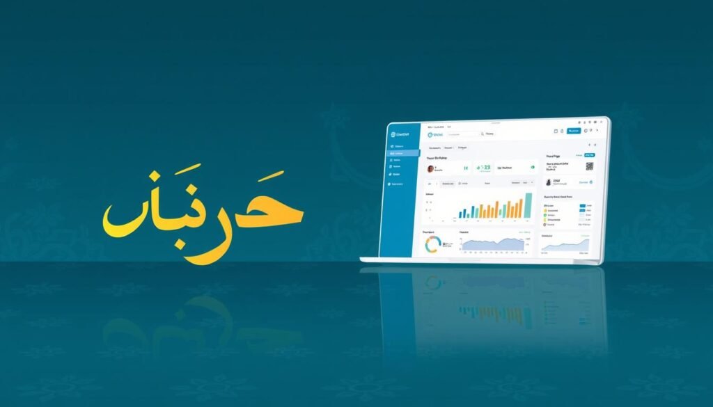 A serene Arabic-inspired digital illustration showcasing the optimization of SEO, with a focus on the Morningscore SEO tool. In the foreground, elegant calligraphic elements in shades of azure and gold depict the phrase "تحسين SEO". In the middle ground, a sleek, modern interface of the Morningscore dashboard is displayed, showcasing its key features and analytics. The background features a subtle pattern of stylized Arabic motifs, creating a cohesive and visually striking composition. The overall mood is one of professionalism, efficiency, and the fusion of traditional and contemporary design elements.