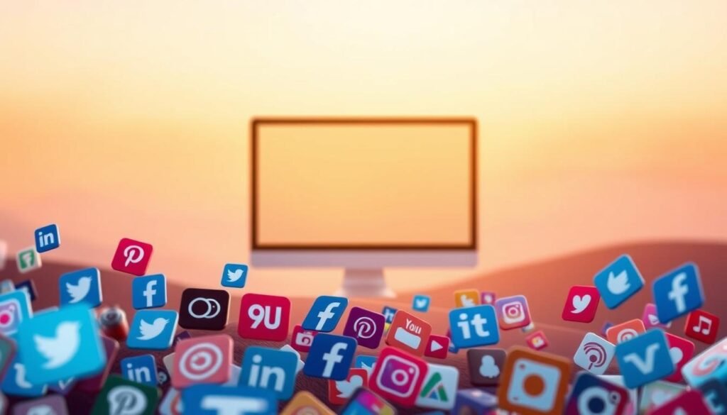 A serene digital landscape showcasing the seamless integration of social media platforms. In the foreground, various social media icons and logos gently float, their vibrant hues creating a visually captivating composition. The middle ground features a minimalist website interface, its clean design and intuitive layout representing the ease of building professional websites. In the background, a soft gradient of warm and cool tones sets the mood, evoking a sense of harmony and connectivity. The overall scene conveys the effortless integration of social media tools within a sophisticated online presence, empowering users to expand their digital reach.