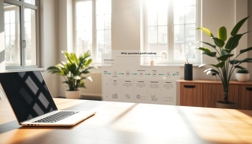 A serene, sun-dappled office space showcasing a strategic growth roadmap. In the foreground, a sleek, wooden desk hosts a laptop and a minimalist, yet impactful infographic illustrating the key stages of a specialized growth journey. Soft, natural lighting filters through large windows, casting a warm glow on the scene. The middle ground features stylized icons and visualizations, guiding the viewer through the growth process. In the background, a lush, green plant and modern decor elements create a calming, professional atmosphere, conveying the expertise and care of the Growth-x.com services. A serene, sun-dappled office space showcasing a strategic growth roadmap. In the foreground, a sleek, wooden desk hosts a laptop and a minimalist, yet impactful infographic illustrating the key stages of a specialized growth journey. Soft, natural lighting filters through large windows, casting a warm glow on the scene. The middle ground features stylized icons and visualizations, guiding the viewer through the growth process. In the background, a lush, green plant and modern decor elements create a calming, professional atmosphere, conveying the expertise and care of the Growth-x.com services.