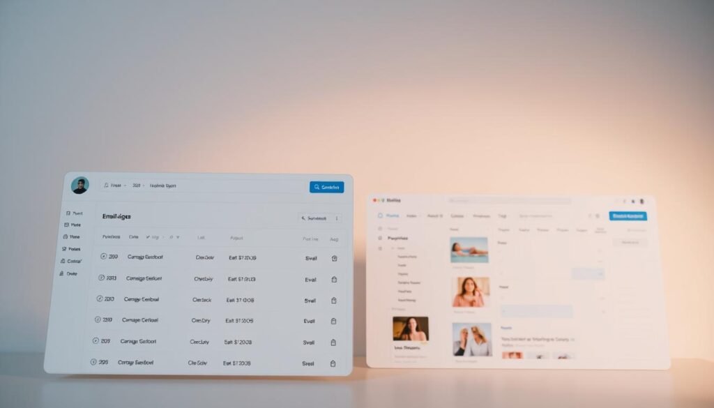 A serene, well-organized email marketing dashboard with intuitive layouts and user-friendly interfaces. In the foreground, a neatly structured email list with customizable subscriber segments. In the middle ground, targeted campaign templates and scheduling tools, conveying efficiency and control. The background features a minimalist, elegant design with soothing gradients and subtle textures, creating a calming, professional atmosphere. Soft, diffused lighting casts a warm glow, highlighting the clean, modern aesthetic. The overall scene exudes a sense of productivity, simplicity, and effectiveness in crafting successful email marketing campaigns. A serene, well-organized email marketing dashboard with intuitive layouts and user-friendly interfaces. In the foreground, a neatly structured email list with customizable subscriber segments. In the middle ground, targeted campaign templates and scheduling tools, conveying efficiency and control. The background features a minimalist, elegant design with soothing gradients and subtle textures, creating a calming, professional atmosphere. Soft, diffused lighting casts a warm glow, highlighting the clean, modern aesthetic. The overall scene exudes a sense of productivity, simplicity, and effectiveness in crafting successful email marketing campaigns.