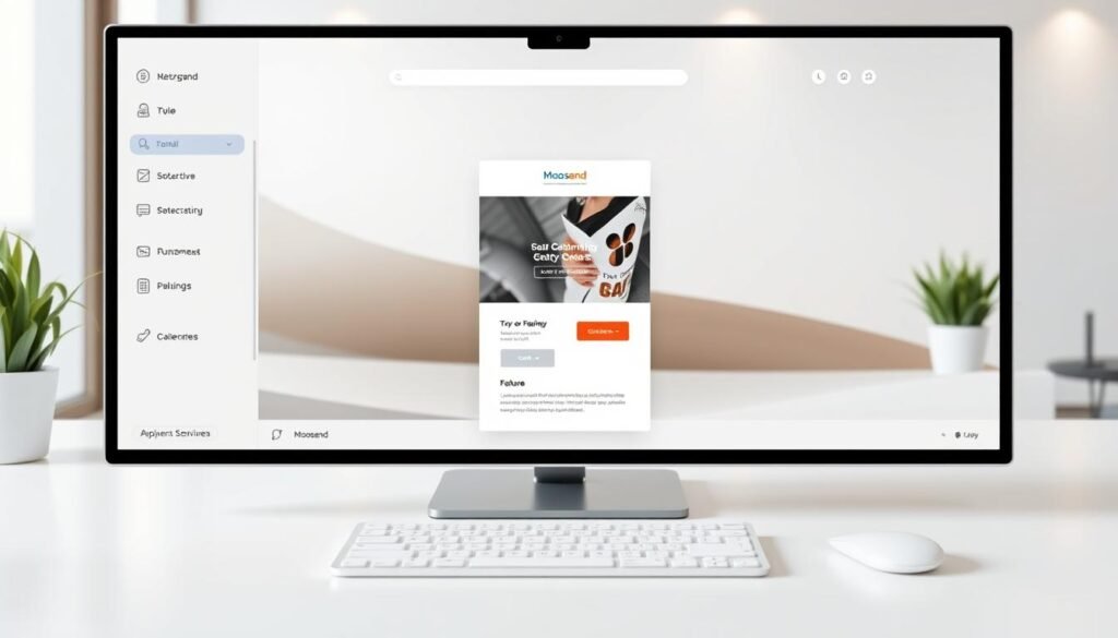 A sleek, modern desktop interface with an intuitive layout and user-friendly controls. The foreground features a clean, minimalist design with large, clearly labeled icons representing core Moosend features. The middle ground showcases a responsive email template, highlighting the platform's ease of use for creating and customizing marketing campaigns. The background depicts a serene, elegant workspace with subtle gradients and soft lighting, conveying a sense of productivity and efficiency. The overall tone is sophisticated, streamlined, and inviting, reflecting the seamless user experience Moosend provides. A sleek, modern desktop interface with an intuitive layout and user-friendly controls. The foreground features a clean, minimalist design with large, clearly labeled icons representing core Moosend features. The middle ground showcases a responsive email template, highlighting the platform's ease of use for creating and customizing marketing campaigns. The background depicts a serene, elegant workspace with subtle gradients and soft lighting, conveying a sense of productivity and efficiency. The overall tone is sophisticated, streamlined, and inviting, reflecting the seamless user experience Moosend provides.