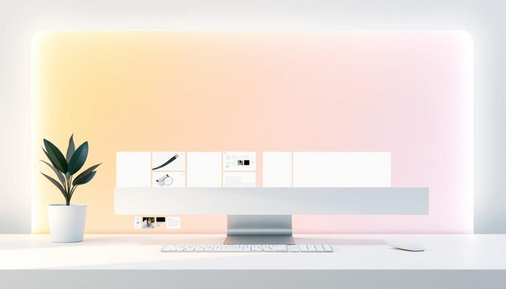 A sleek, modern interface with a clean, minimalist design. The Webydo advanced design tools are prominently featured, showcasing their intuitive drag-and-drop functionality and powerful customization options. The layout is arranged in a symmetrical grid, with well-spaced elements and subtle use of color accents. Soft, diffused lighting illuminates the workspace, creating a sense of depth and highlighting the tool's intuitive controls. The background is a neutral, gradient-based tone that complements the overall aesthetic, allowing the design tools to take center stage. The overall impression is one of a sophisticated, professional-grade website builder that empowers users to craft stunning, responsive websites with ease.