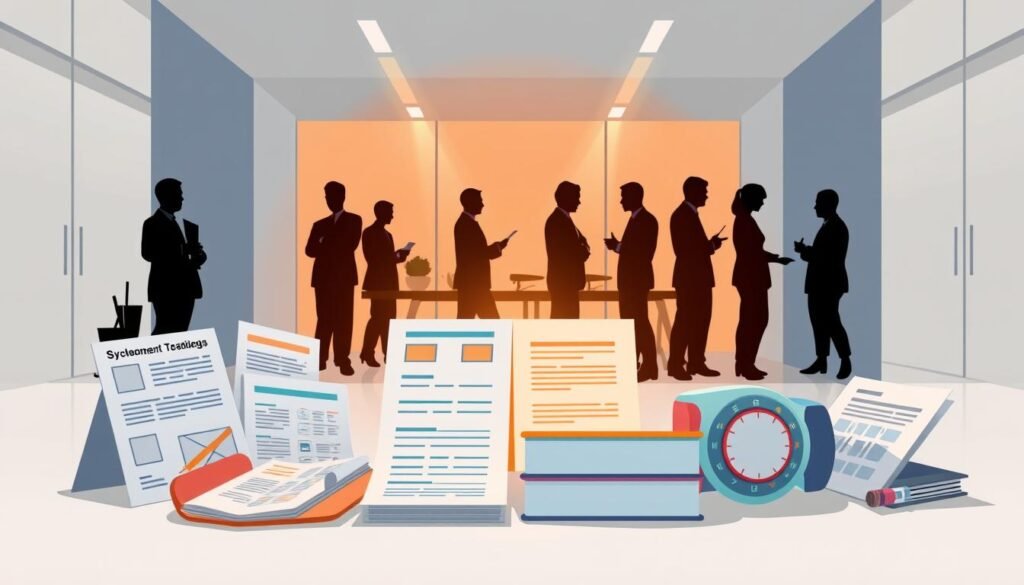 A vibrant and dynamic illustration showcasing the key types of capability assessments. In the foreground, various assessment tools and methodologies are prominently displayed, including psychometric tests, skills-based evaluations, and 360-degree feedback. The middle ground features silhouetted figures interacting with these assessment resources, highlighting the human element. The background depicts a modern, minimalist office environment with clean lines and muted tones, creating a professional and authoritative atmosphere. Warm, directional lighting accentuates the key elements, drawing the viewer's attention to the assessment process. The overall composition conveys the importance and rigor of capability evaluation within the context of organizational performance improvement.