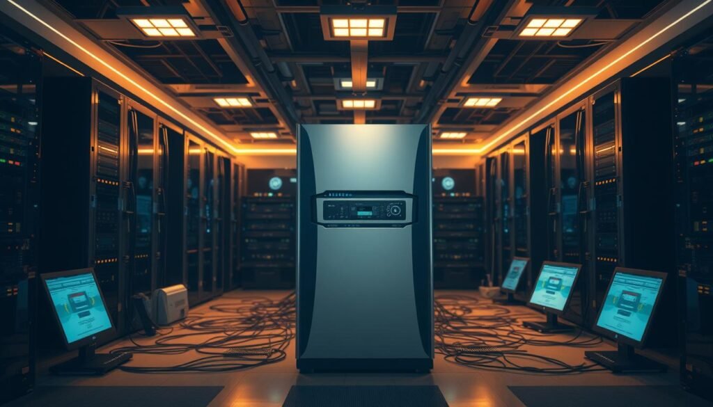 Elegant and professional network infrastructure, featuring a sleek central server unit surrounded by various connectivity devices and interfaces. The scene is illuminated by warm, indirect lighting, creating a sense of sophisticated technology and seamless integration. The overall arrangement conveys the idea of a comprehensive, integrated network solution that caters to modern business needs. The composition emphasizes the cohesive nature of the services, with a balanced layout and a subtle color palette that evokes trust and reliability.