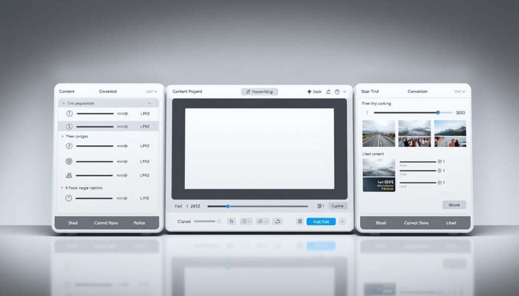a sleek and modern user interface for a content conversion tool, featuring a clean and intuitive layout with prominently displayed controls and options. The interface has a minimalist aesthetic with plenty of white space, crisp typography, and subtle use of accent colors to draw the eye. In the center, a large preview pane showcases the converted content, surrounded by a neatly organized sidebar with various settings and configuration options. The overall design conveys a sense of efficiency and ease of use, inviting the user to seamlessly convert their content with just a few clicks. Subtle lighting and shadows add depth and dimensionality to the scene, creating a polished and professional appearance.