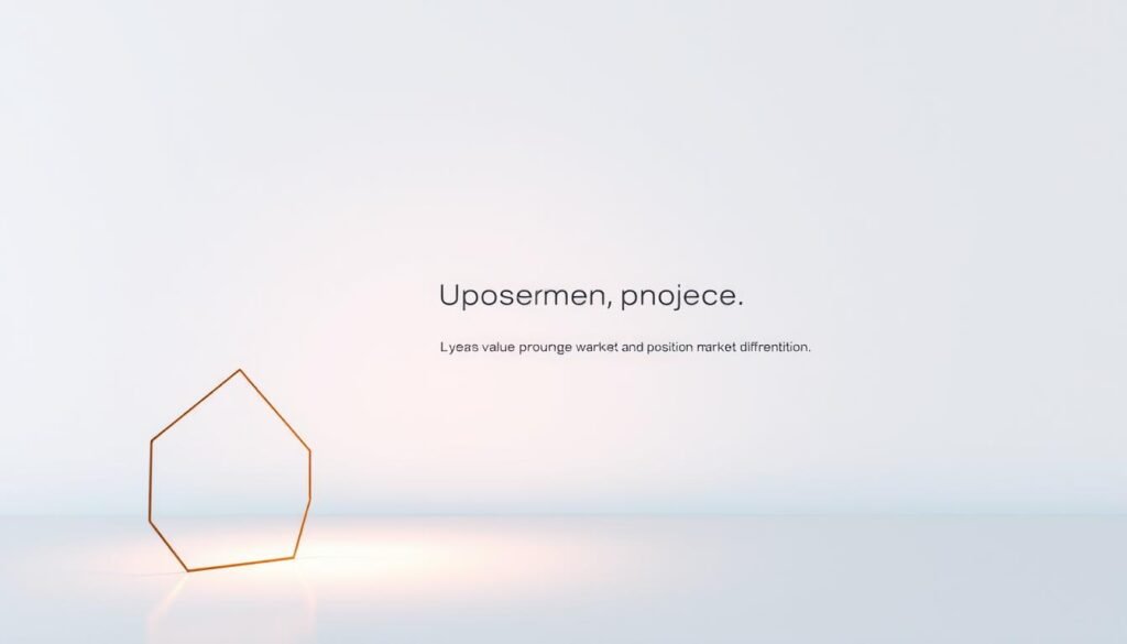 A clean, minimalist composition depicting the core elements of a strong brand positioning statement. In the foreground, a simple geometric shape representing the brand's unique value proposition, illuminated by soft, directional lighting. In the middle ground, a sleek, modern typography showcasing the brand's key attributes. In the background, abstract shapes and lines symbolizing the brand's strategic positioning and market differentiation. The overall aesthetic is refined, elegant, and conveys a sense of clarity, focus, and strategic intent.