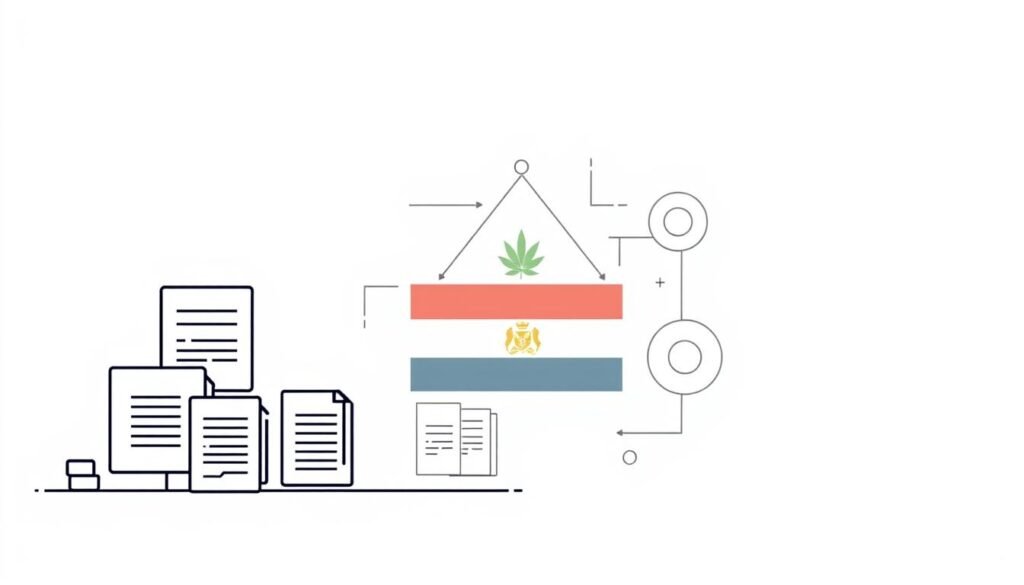A modern, minimalist illustration depicting the key requirements for establishing a company in Egypt. The foreground shows a group of simple icons representing legal documents, financial statements, and business licenses. The middle ground features an abstract arrangement of geometric shapes and lines, suggesting the administrative and bureaucratic processes involved. The background has a subtle gradient, conveying a sense of professionalism and authority. The overall tone is one of organized efficiency, guiding the viewer through the essential steps of company formation. A modern, minimalist illustration depicting the key requirements for establishing a company in Egypt. The foreground shows a group of simple icons representing legal documents, financial statements, and business licenses. The middle ground features an abstract arrangement of geometric shapes and lines, suggesting the administrative and bureaucratic processes involved. The background has a subtle gradient, conveying a sense of professionalism and authority. The overall tone is one of organized efficiency, guiding the viewer through the essential steps of company formation.