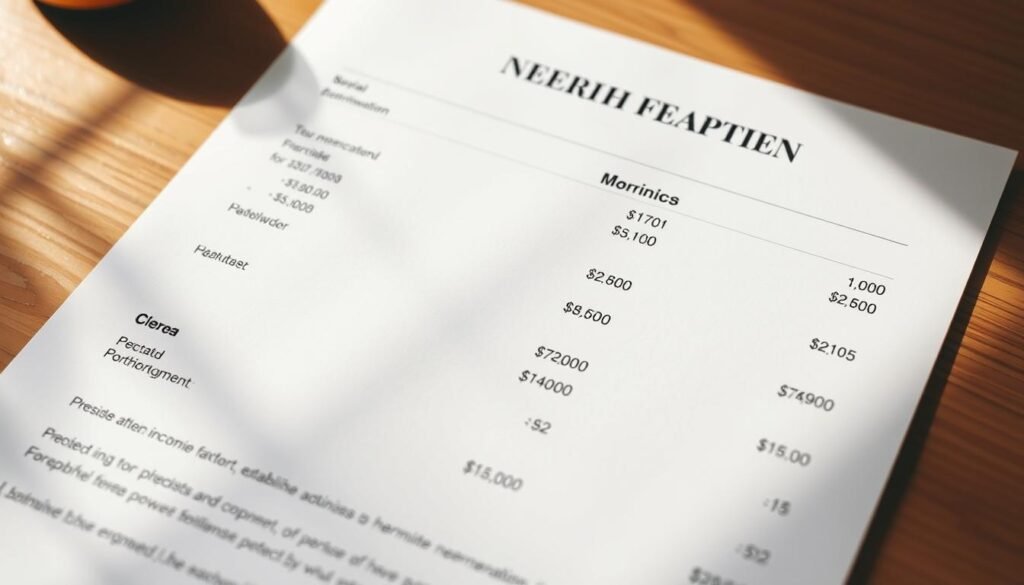 A neatly organized business document with itemized costs and figures, depicting the expected expenses for establishing a company in Morocco. The layout is clean and professional, with detailed line items and precise numerical values conveyed through an elegant, minimalist design. The document is illuminated by warm, directional lighting, casting subtle shadows that add depth and dimension. The overall mood is one of financial clarity and thoughtful planning, reflecting the care and attention required in the company formation process. A neatly organized business document with itemized costs and figures, depicting the expected expenses for establishing a company in Morocco. The layout is clean and professional, with detailed line items and precise numerical values conveyed through an elegant, minimalist design. The document is illuminated by warm, directional lighting, casting subtle shadows that add depth and dimension. The overall mood is one of financial clarity and thoughtful planning, reflecting the care and attention required in the company formation process.