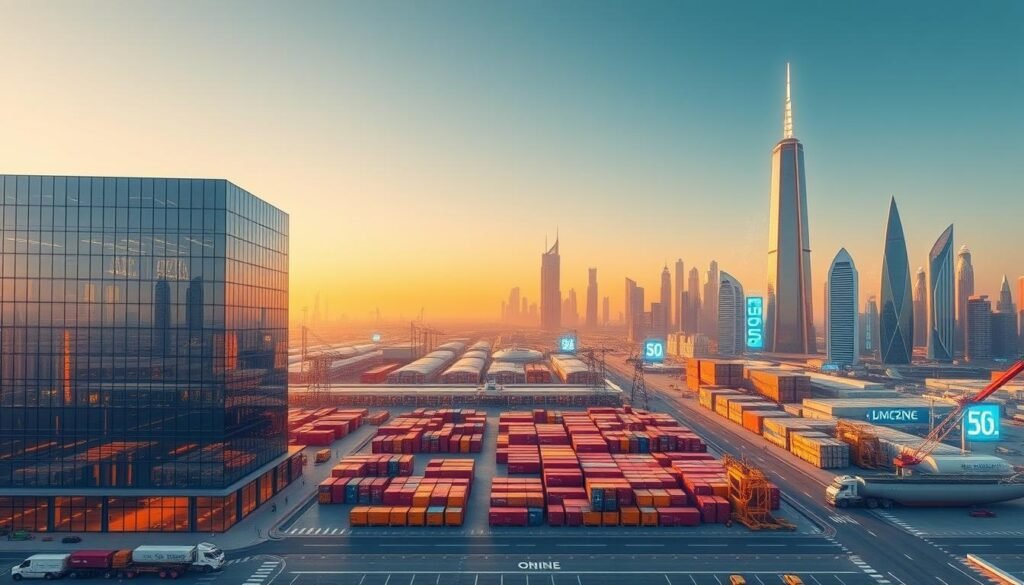 A series of iconic milestones representing the remarkable growth of Souq.com, the leading e-commerce platform in the Middle East. In the foreground, a modern office building with sleek, glass facades symbolizes the company's expansion and technological prowess. In the middle ground, a bustling warehouse with rows of shipping containers conveys the scale of Souq.com's logistics network. In the background, a futuristic cityscape with towering skyscrapers and glowing digital holograms suggests the platform's global reach and digital transformation. The scene is bathed in a warm, golden light, evoking a sense of success, innovation, and unwavering determination that has propelled Souq.com's remarkable journey.