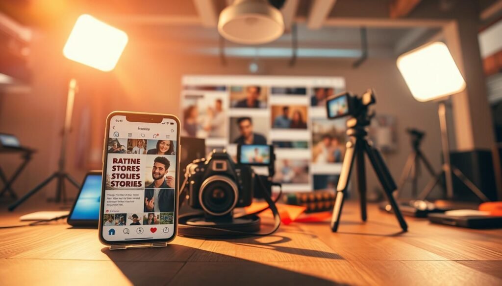 A vibrant and dynamic Facebook Stories scene, captured with a wide-angle lens. In the foreground, an engaging social media post stands out, its visuals and messaging designed to capture attention. The middle ground features an array of content creation tools, including a smartphone, camera, and editing software, all working in harmony to craft impactful Stories. In the background, a social media feed pulses with activity, showcasing the potential reach and engagement of this powerful platform. Warm lighting, a crisp color palette, and a sense of motion and energy pervade the scene, reflecting the potential for maximizing the impact of Facebook Stories.