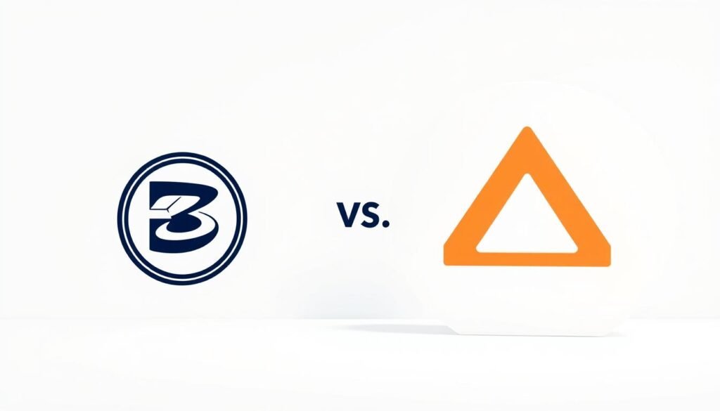 a detailed, photorealistic illustration of "branding vs positioning" in a modern, minimalist style. In the foreground, two distinct concepts are visually juxtaposed - branding represented by a sleek, stylized logo, and positioning depicted as a geometric, abstract shape. The middle ground features a clean, white background that allows the central elements to stand out prominently. The lighting is soft and diffused, creating a sense of balance and clarity. The overall composition conveys the idea of the relationship and distinction between branding and positioning, suitable for use in an article exploring product positioning.