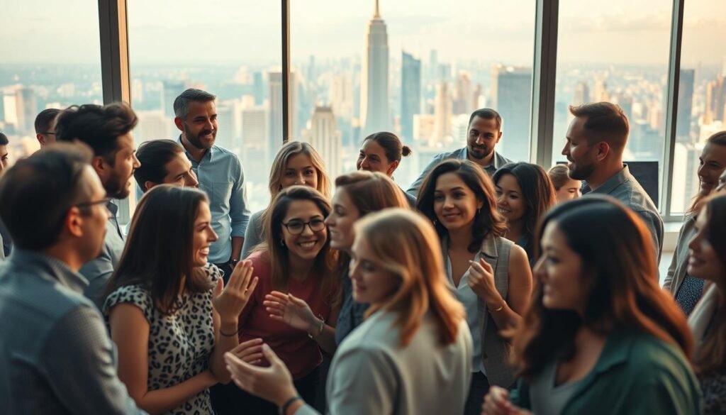 A bustling entrepreneurial ecosystem, captured in a cinematic wide shot. In the foreground, a diverse group of founders, investors, and mentors energetically collaborate, their gestures and expressions conveying a sense of progress and possibility. The middle ground features a modern co-working space, with floor-to-ceiling windows bathing the scene in warm, diffused lighting. In the background, the skyline of a vibrant city rises, symbolizing the scale and potential of the entrepreneurial endeavor. The overall composition evokes a dynamic, interconnected, and supportive environment, where ideas, capital, and talent converge to drive innovation and impact.