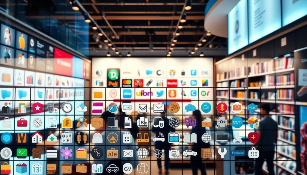 A bustling online marketplace showcasing an array of dynamic categories. The foreground features a vibrant grid of diverse icons representing various product and service offerings, from fashion and electronics to real estate and automotive. The middle ground depicts a clean, minimalist interface with intuitive navigation, while the background suggests a sleek, modern aesthetic with subtle lighting and soft gradients. The overall scene conveys a sense of accessibility, functionality, and a wide-ranging virtual marketplace catering to diverse consumer needs. Captured with a crisp, high-resolution lens and a warm, inviting mood.
