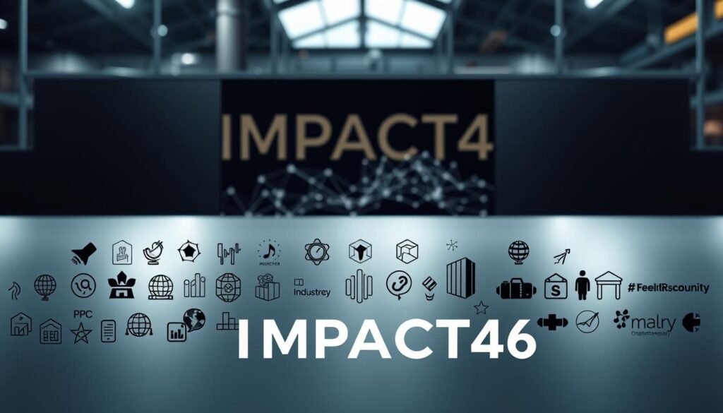 A captivating comparative analysis of IMPACT46 organizations, showcased against a sleek, metallic backdrop. In the foreground, an array of distinct icons and symbols representing the diverse industries and solutions they offer, rendered in a striking, high-contrast palette. The middle ground features an abstract data visualization, with interconnected lines and shapes, hinting at the innovative analytics and insights that drive their work. The background is a dimly lit, industrial setting, with subtle lighting and shadows that lend an air of sophistication and depth to the overall composition. The image exudes a sense of technological prowess, strategic thinking, and the transformative impact of IMPACT46's groundbreaking initiatives.