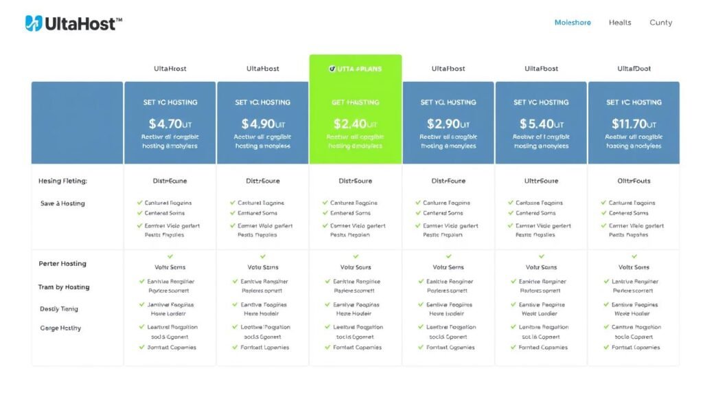 A detailed illustration of hosting plans offered by UltaHost. A clean and professional design showcasing various hosting package tiers with their specifications and features. The layout should have a harmonious color scheme, clear typography, and intuitive icons or graphics to convey the information effectively. The overall atmosphere should feel authoritative, trustworthy, and aligned with the high-quality web hosting services provided by UltaHost. A detailed illustration of hosting plans offered by UltaHost. A clean and professional design showcasing various hosting package tiers with their specifications and features. The layout should have a harmonious color scheme, clear typography, and intuitive icons or graphics to convey the information effectively. The overall atmosphere should feel authoritative, trustworthy, and aligned with the high-quality web hosting services provided by UltaHost.