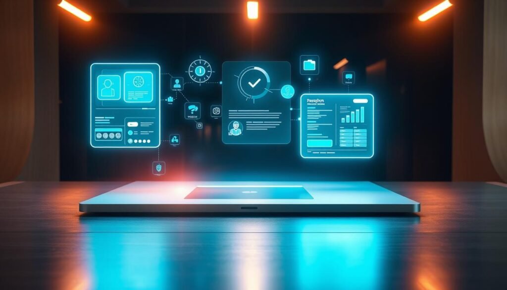 A futuristic digital innovation platform showcased on a sleek, minimalist display. Vibrant holograms and interactive interfaces hover above a polished metallic surface, casting a soft, ambient glow. The composition emphasizes the seamless integration of cutting-edge technology and user-friendly design, capturing the essence of a next-generation online ordering service. Warm lighting from above accentuates the clean, modern aesthetic, while subtle shadows and reflections add depth and dimension to the scene. The overall atmosphere conveys a sense of innovation, efficiency, and the fusion of the physical and digital realms.