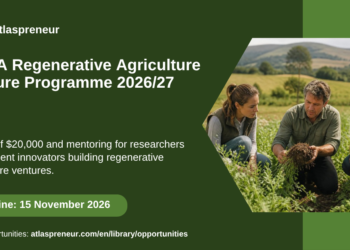 Farmers and young researchers examining soil in a regenerative farm field, MENA Regenerative Agriculture Venture Programme 2026/27, Atlaspreneur