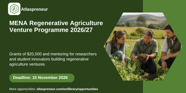 Farmers and young researchers examining soil in a regenerative farm field, MENA Regenerative Agriculture Venture Programme 2026/27, Atlaspreneur